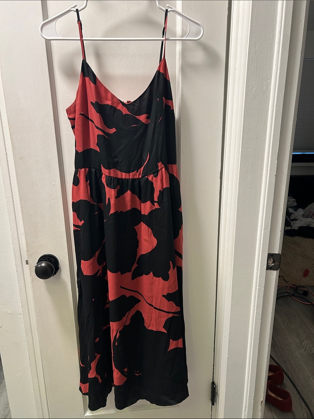 LOFT Black and Red Floral Maxi Slip Dress